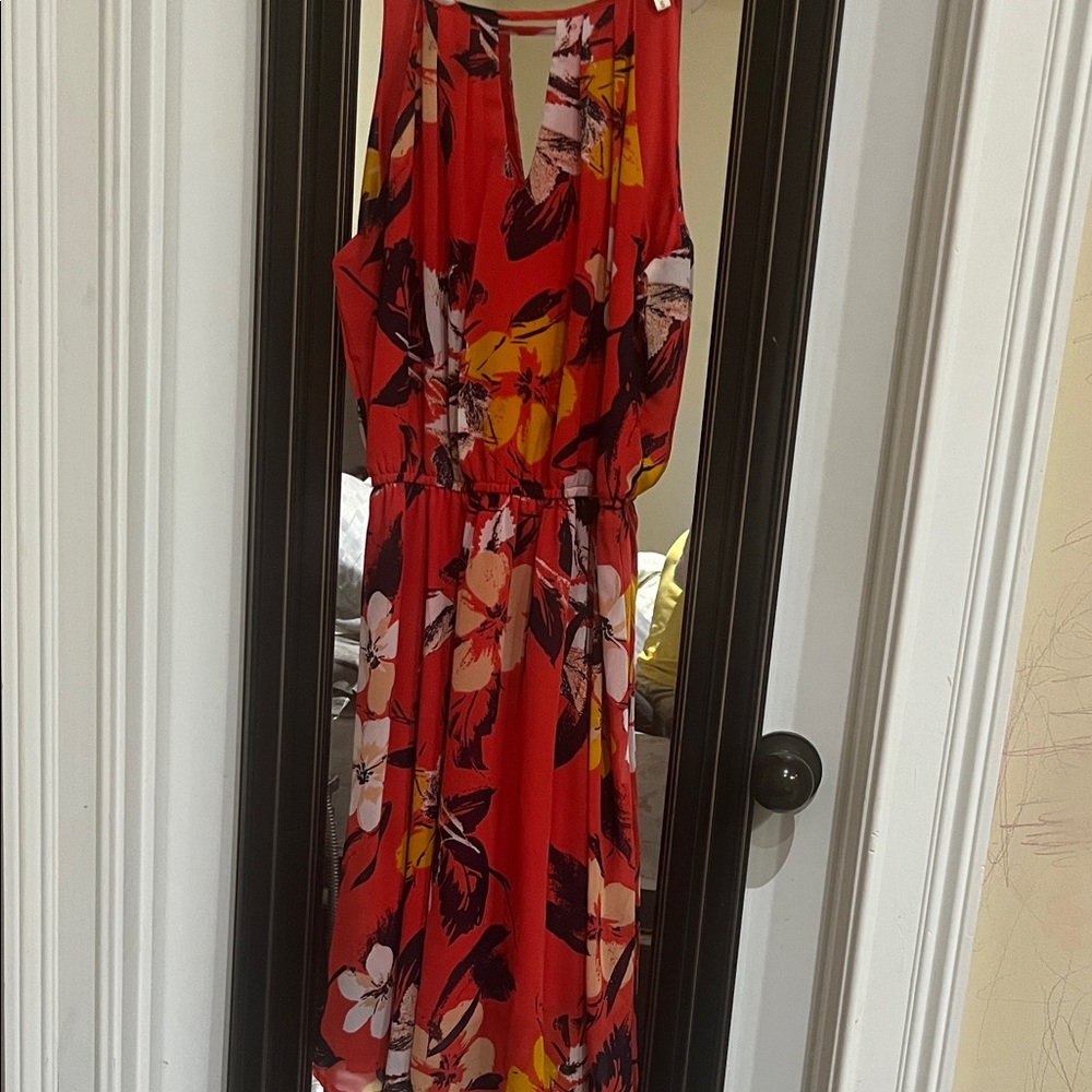 Japna Red Floral Midi Dress